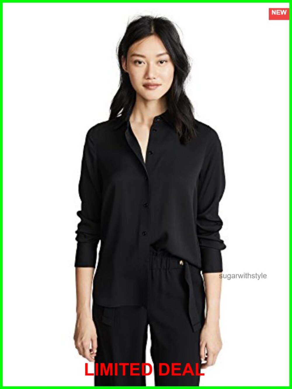 Slim Fitted Stretch Silk Crepe De Chine Blouse Button Down Long Sleeve
